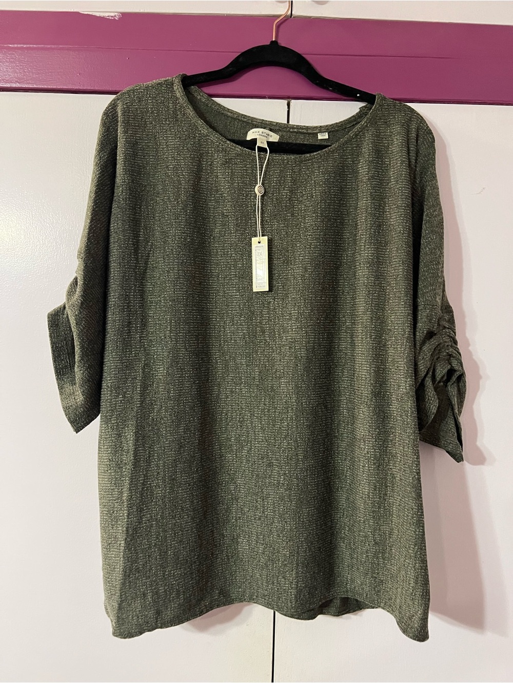 Max Studio Olive Green Roll-Tab Tunic Top
